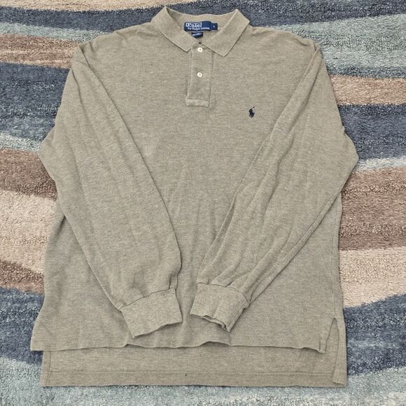VTG POLO RALPH LAUREN Size L Long Sleeve Thick Rugby Polo Brown Cotton Denim - Picture 1 of 5